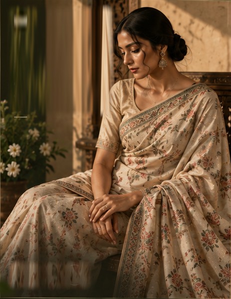 Zari Organza Saree, Ivory