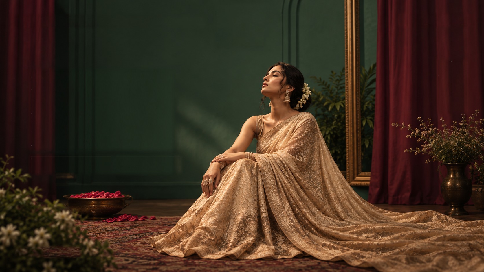 Model in a hand-embroidered saree